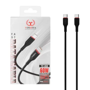 کابل شارژ فست USB to Type-C یوشیتا 67W مدل YC-052 اورجینال مشکی 2 متری